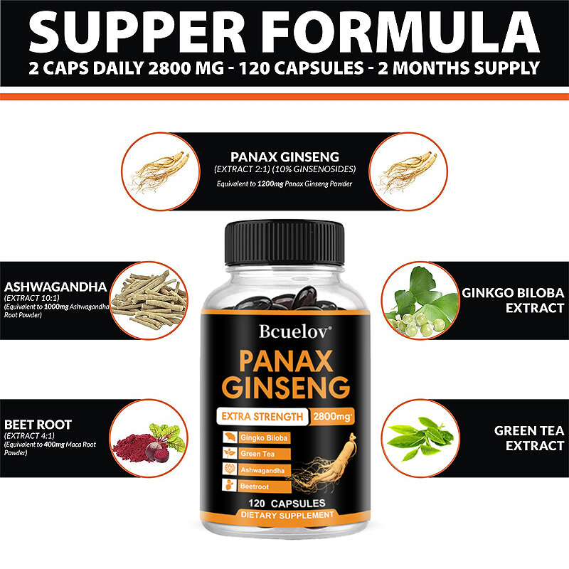 Bcuelov Panax Ginseng - Supports Metabolism and Immune System Health, Relieves Fatigue