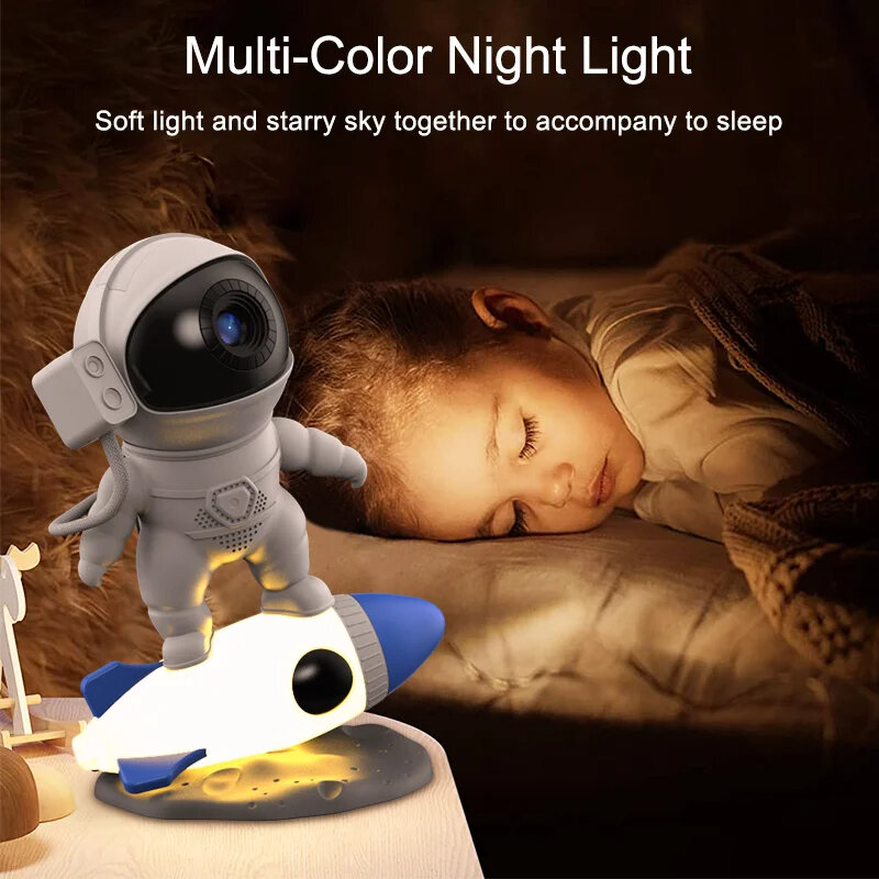 Proyector de astronauta Rocket Star 12 en 1, luz nocturna ambiental de galaxia, luz LED giratoria de 360 °, cielo estrellado, regalo para dormitorio de niños, hogar