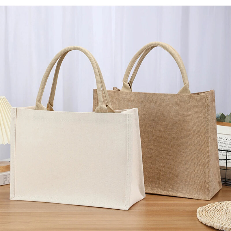 Burlap Grocery Bag Canvas Shopping Bag Shoulder Eco-Friendly Portable Handbags Cotton Storage Bag Fast Drop Shipping Burlap Tote