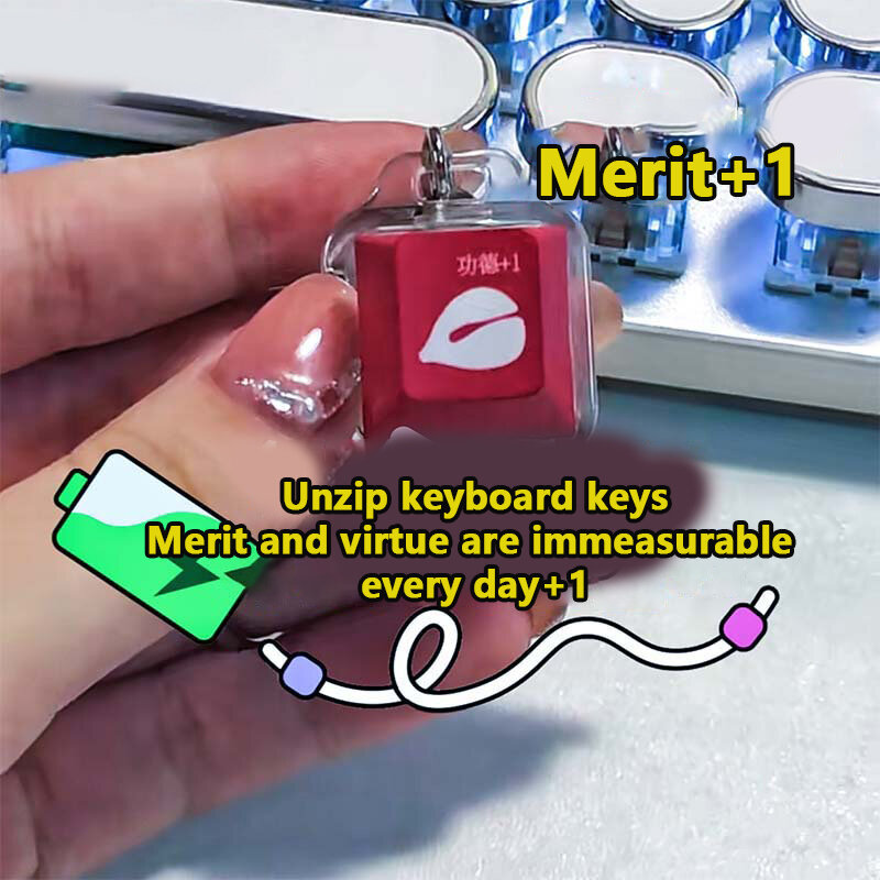 Creative Decompression Luminous Keyboard Keychain Merit+1 Wooden Fish Fingertip Tricky Gadgets Mechanical Keyboard Key Cap Gifts