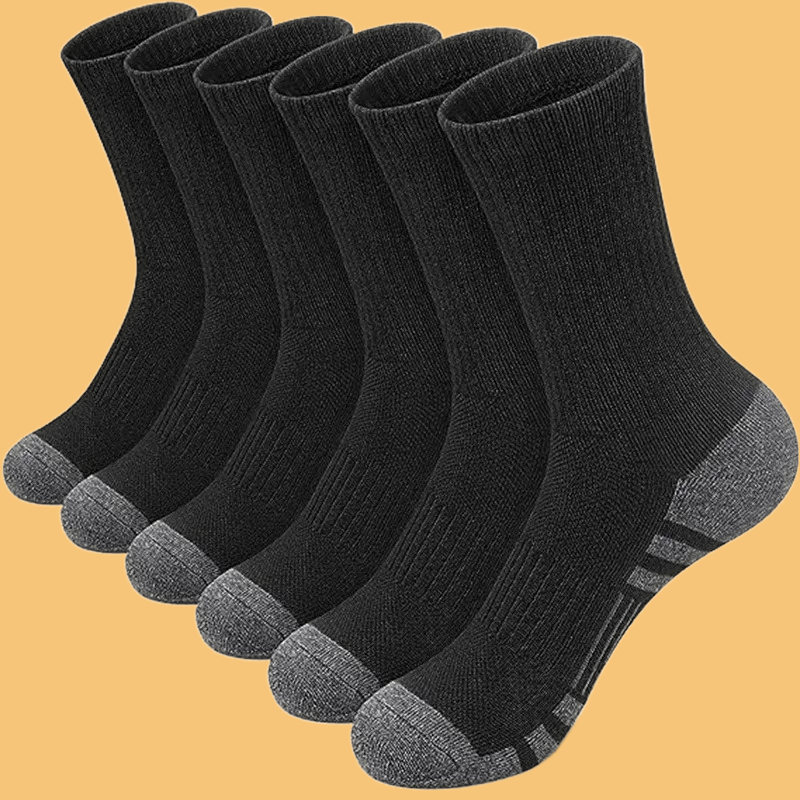 New 6 Pairs Men's Outdoor Gym Socks High Long Tube Socks Comfortable Soft Ground-Gripping White Black Football Socks Large Size