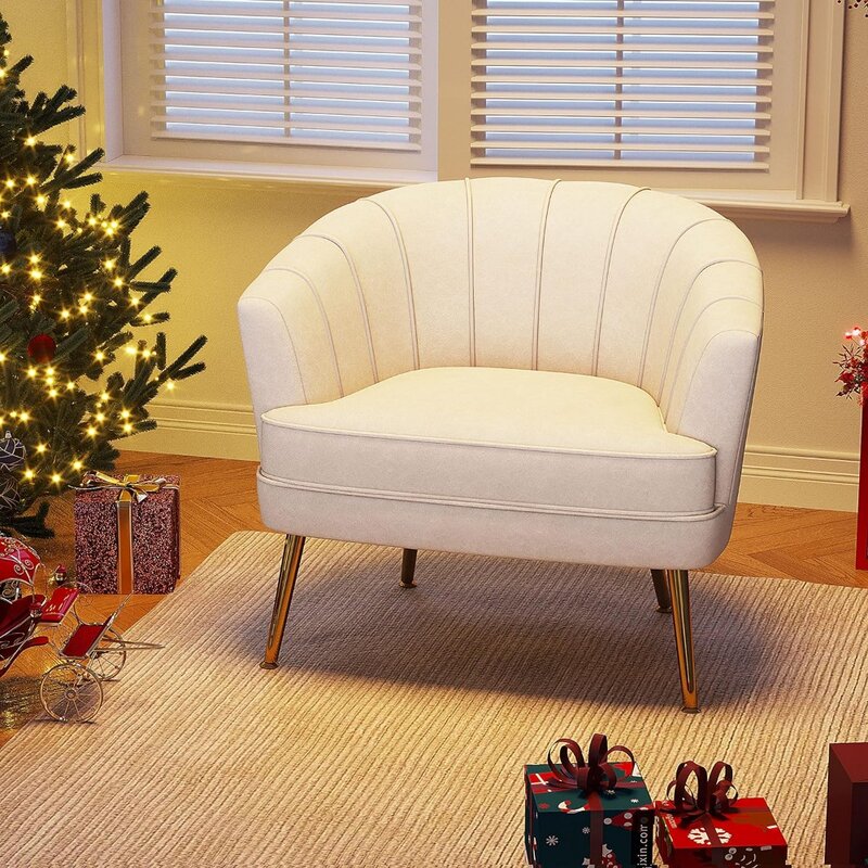 Бархатные стулья с акцентом для гостиной, спальни, офиса, одноместное кресло с мягкой обивкой, кофейный стул с металлическими ножками, бежевый цвет