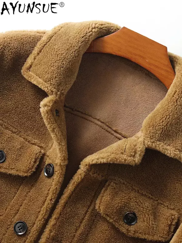 AYUNSUE giacca invernale uomo 2020 abbigliamento uomo corto 100% lana cappotto di pelliccia giacche scamosciate maschili uomo Chaqueta De Los Hombres LXR799