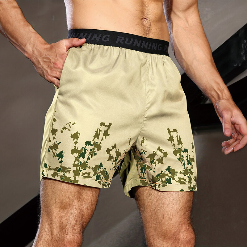 Pantalones cortos estampados de secado rápido para hombre, Shorts transpirables informales para correr, cintura elástica, compresión, entrenamiento físico