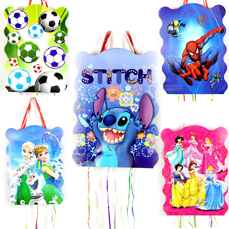 Pinatas à Thème Disney Stitch/Sirène/Frozen/SpidSuffolk pour Enfant, Décorations de ix, Joyeux Anniversaire, DIY, 1 Pièce/Lot
