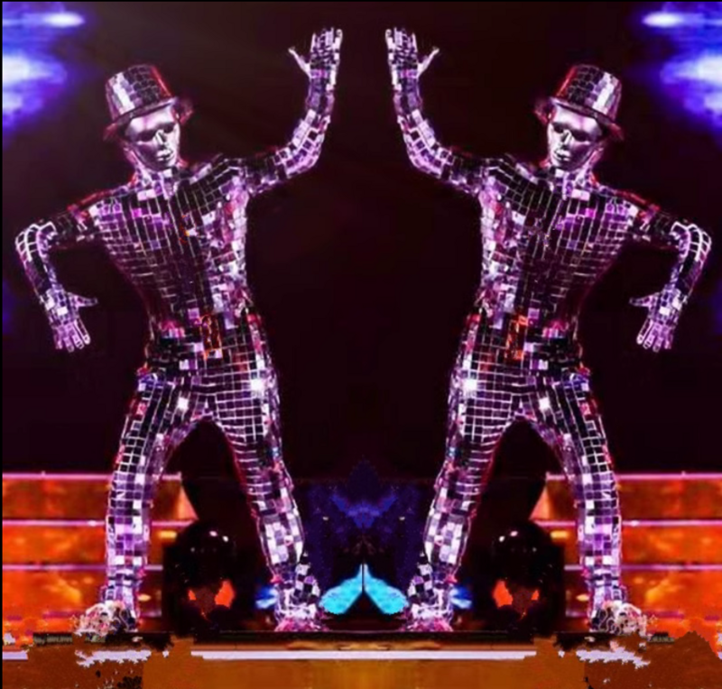 Male dance one piece mirror stage costume, artist clown performance set