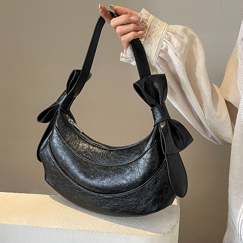 Tas bahu hitam untuk wanita gaya Perancis tas tangan ketiak hitam tas tangan kapasitas besar tas pangsit desainer Hobo bolsa feminina perak