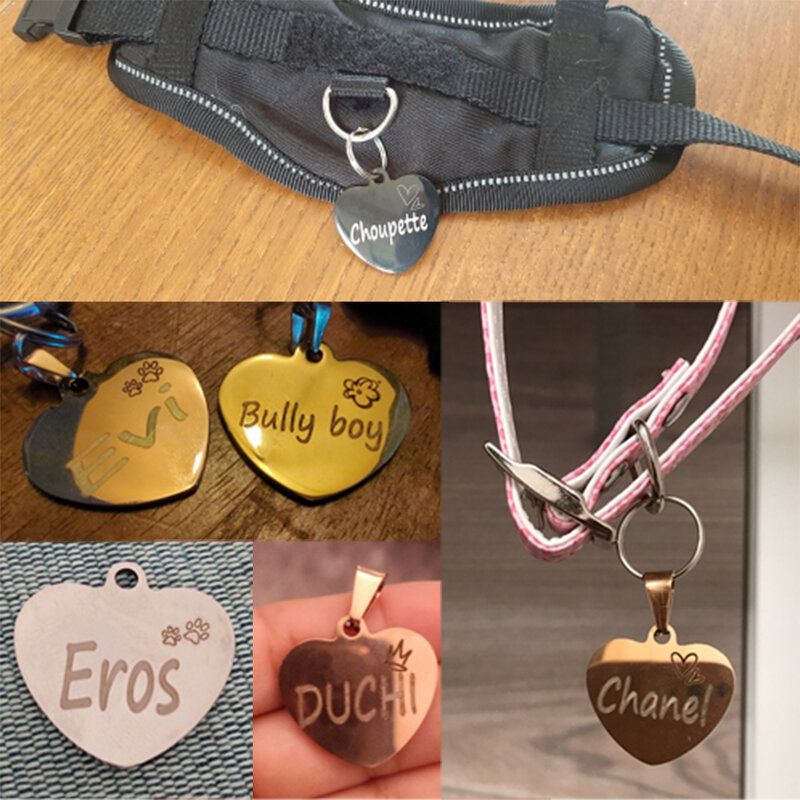 Colgante de Collar de gato personalizado con etiqueta de corazón de identificación de perro, cadena de Collar de mascota grabada, suministros de dijes para productos de nombre