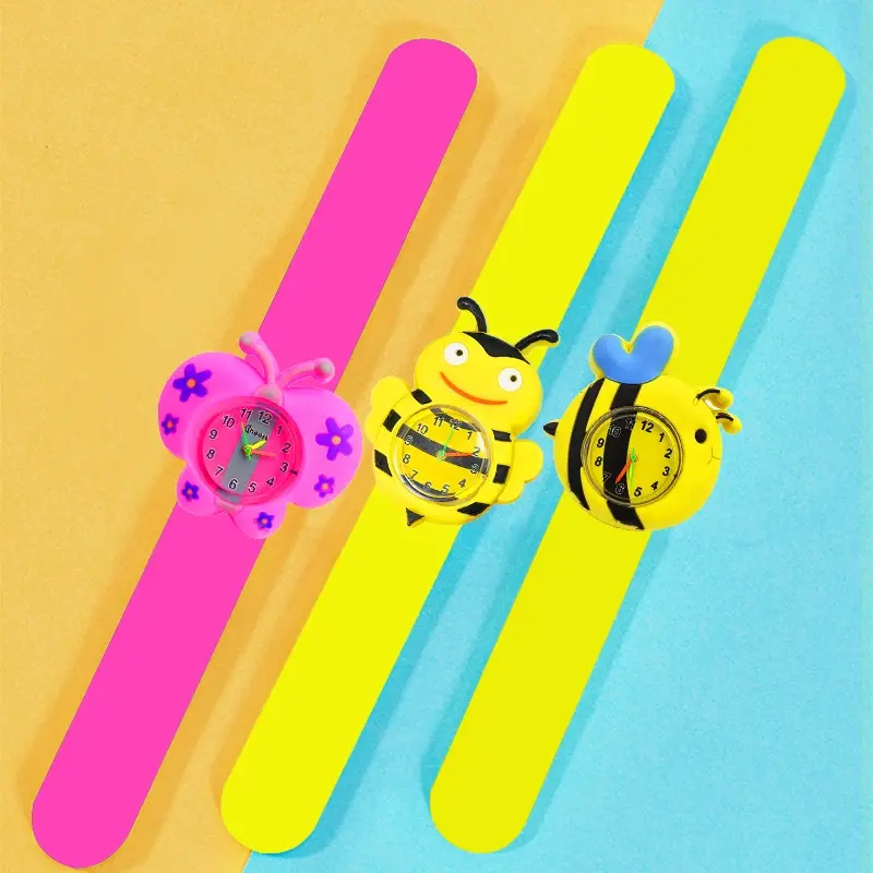 Free Shipping Children's Watch Baby Learn Time Clock Cartoon Butterfly/Bee/Ladybug Styles Kids Quartz Watches for Girl Boy