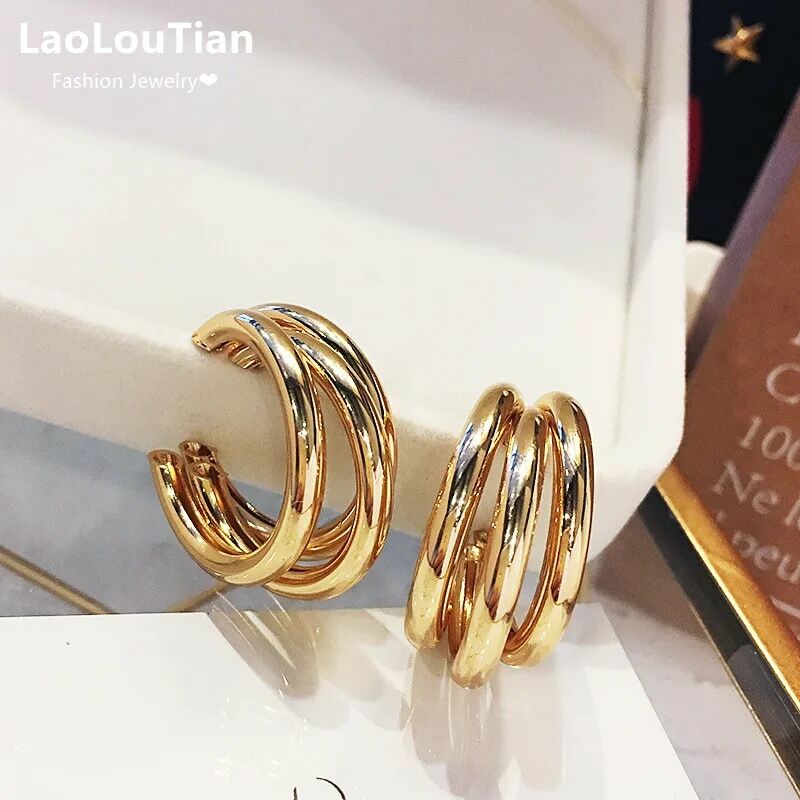 Модные корейские элегантные металлические серьги-кольца для женщин 2022 новые винтажные эффектные геометрические серьги ювелирные изделия серьги в подарок