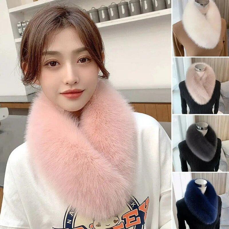 Women Warm Winter Imitation Fur Scarf Solid Color Shawl Artificial Wool Bib Female Fur Scarf