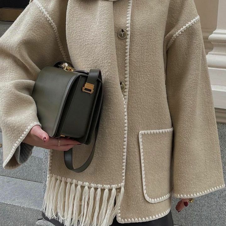 Женское свободное шерстяное пальто VOLALO, элегантная теплая однобортная куртка с длинными рукавами и карманами, плотная верхняя одежда, зима 2024