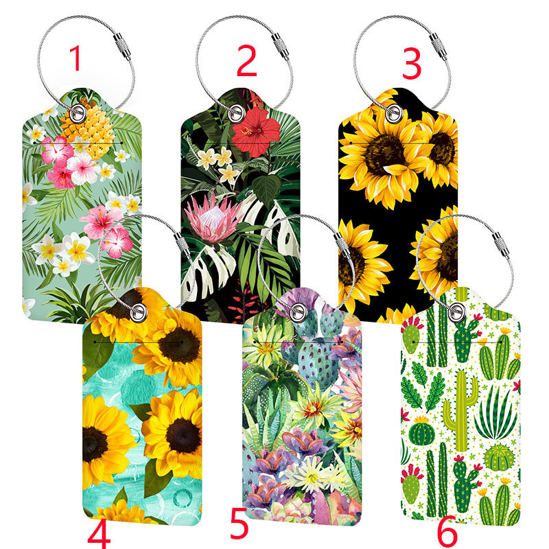 Bagagem Tag com chaveiro colorido, belas flores impressão, PU Suitcase ID Holder, Bagagem Boarding Tag, Viagem Acessórios