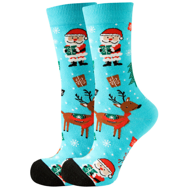 Kaus kaki natal wanita kaus kaki lucu pohon Natal Santa Claus kepingan salju Elk tabung katun salju kru selamat kaus kaki pria Tahun Baru lucu Sokken