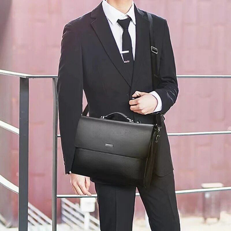 Business PU Leather Men's Briefcase Luxury Handbag Office Man Laptop Bag Large Capacity Male Shoulder Messenger Bag