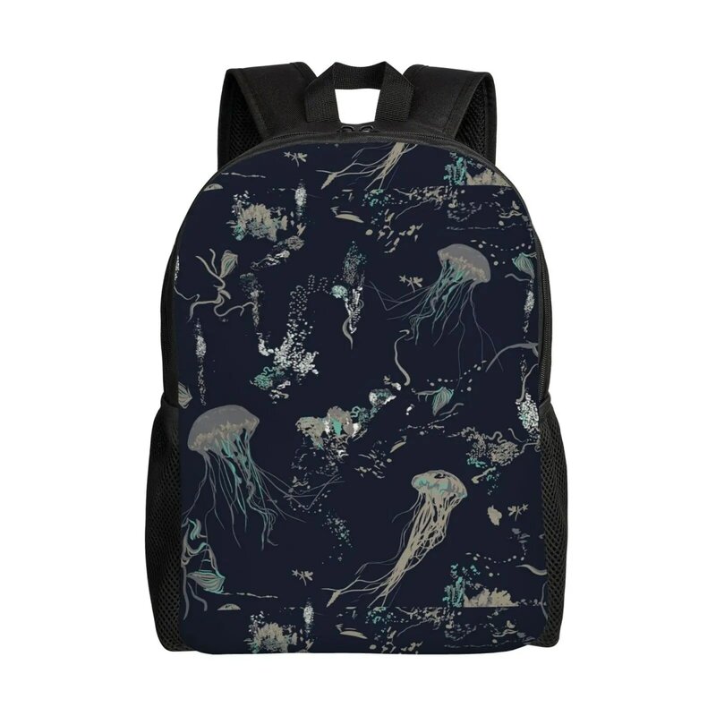 Ransel ringan untuk sekolah, tas punggung kasual motif ubur-ubur untuk perjalanan dengan kantong samping botol multifungsi
