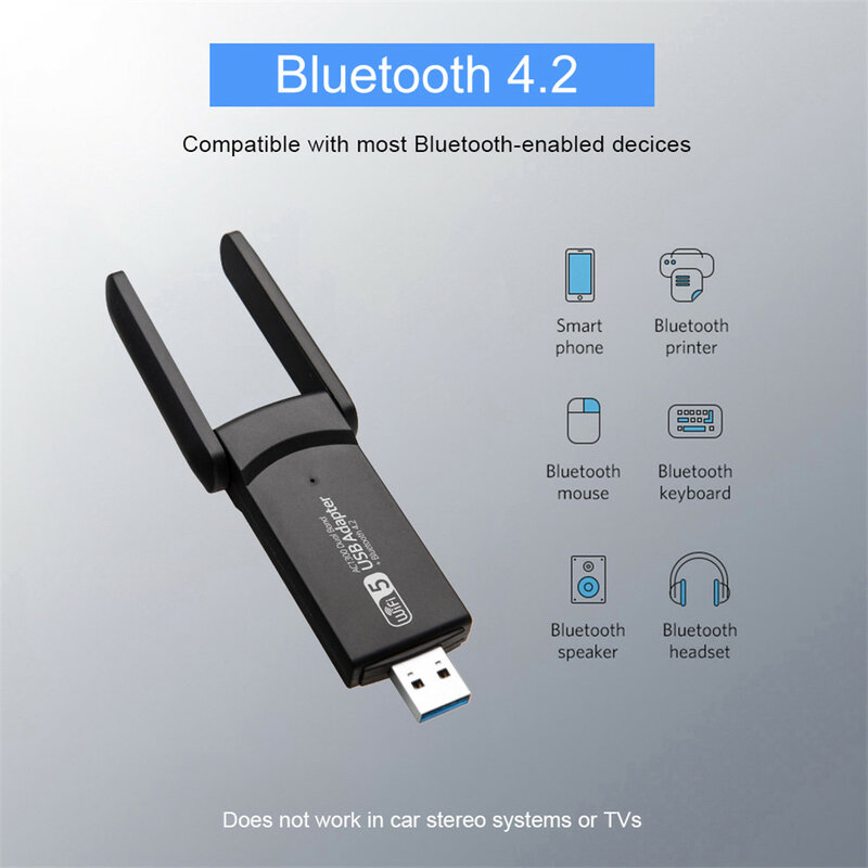 1300Mbps USB 3.0 Adaptor WiFi Bluetooth 4.2 Dongle Dual Band 2.4G/5Ghz WiFi 5 Jaringan Penerima Wlan Nirkabel untuk PC/Laptop Win10