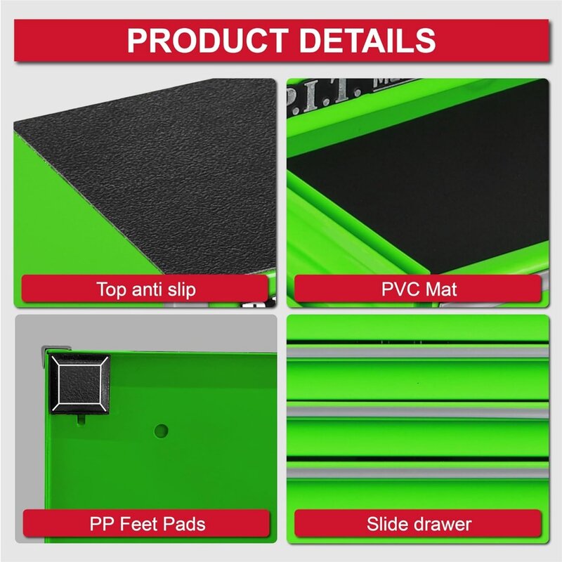 Mini caja de herramientas verde, caja de herramientas portátil de acero con revestimiento, 5 cajones, Micro rollo