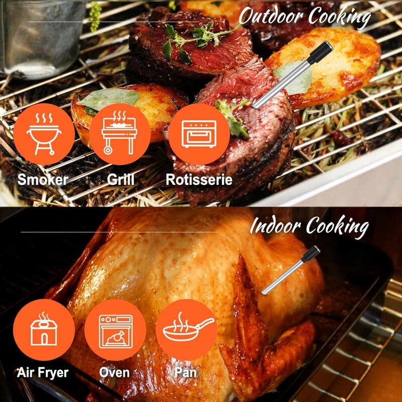Digitale Vleesthermometer, 500ft Draadloos, Oven Veilig, Bluetooth Vlees Thermometer Voor Grillen En Roken Keuken Koken Bbq