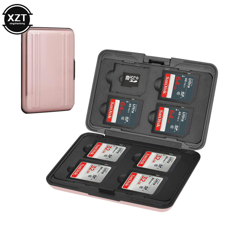방수 SD 카드 케이스 마이크로 SD 카드 홀더 마이크로 SD 케이스, 소프트 폼 인테리어 메모리 카드 보관함, 끈 포함, 8 슬롯