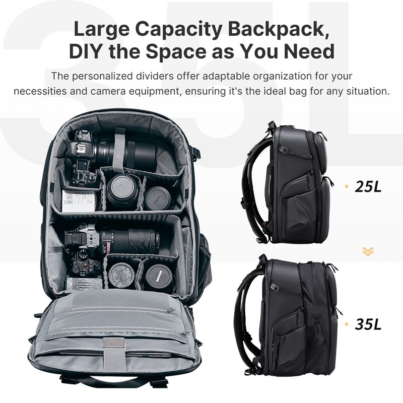 Ulanzi-mochila de cámara BP10, bolsa de hombro resistente al agua para fotografía, gran capacidad de almacenamiento de viaje, 35L