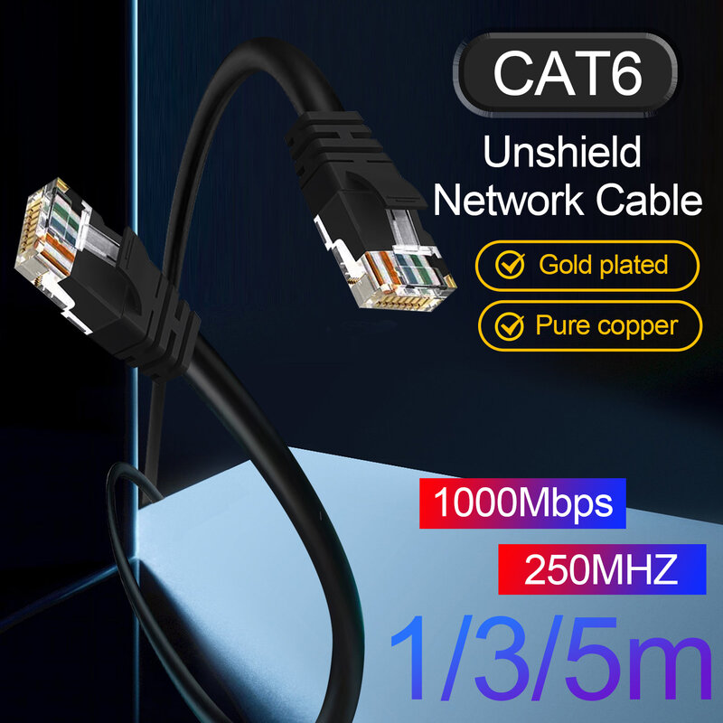 Неэкранированный Ethernet-кабель Cat6, 1000 Мбит/с, 250 МГц, сетевой кабель RJ45, 26AWG Cat 6, Интернет-шнур, чистая медь, UTP для компьютера