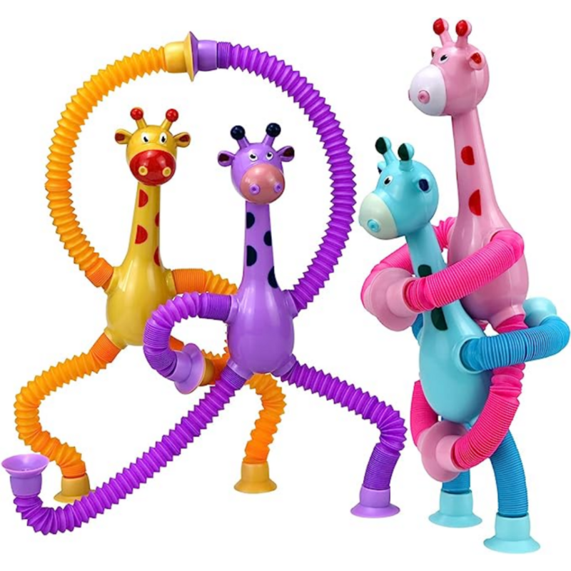 Mainan cangkir isap anak-anak, mainan Fidget jerapah teleskopik penghilang stres tabung elastis Anti stres Remas mainan sensor hadiah anak-anak