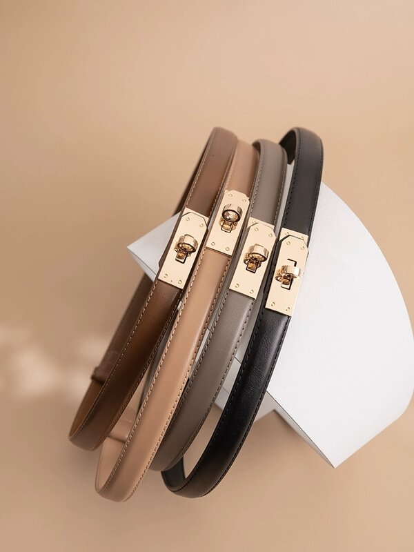 Cinturones de diseñador finos simples para mujer, hebilla de Metal de lujo, cintura de cuero genuino para mujer, vestidos femeninos, faja decorativa para Jeans