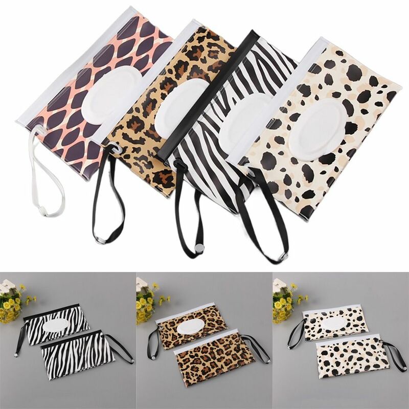 Caixa de tecido portátil com tampa Flip Snap-Strap, estojo útil, bolsa cosmética, suporte de toalhetes, saco de toalhetes molhados, moda