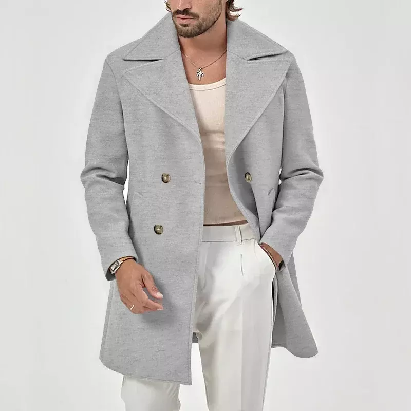 Nowa wiosenna jesienna moda wełniana płaszcz z mieszanki męska biznesowa klapa w jednolitym kolorze wiatrówka gruba brytyjska płaszcz na co dzień męska odzież wierzchnia