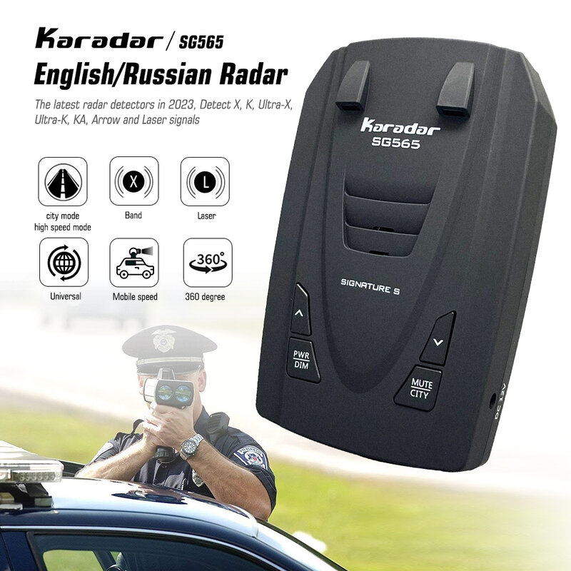 Karadar-detector de radar SG565 para coche con firma, alerta de voz en inglés y ruso, alarma de coche
