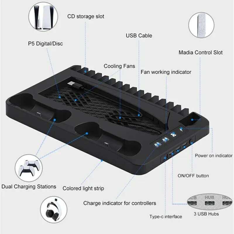 YLW P58 P5 stand koelstation met RGB licht koelventilator dubbele controllers oplader voor Playstation 5 Game PS5 accessoires