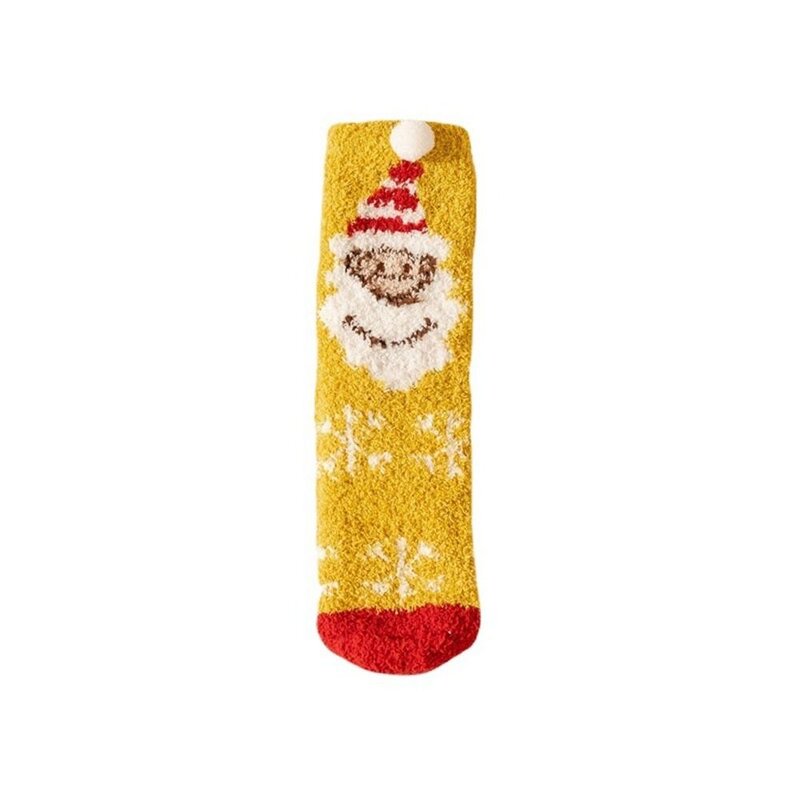 Носки женские зимние с рисунком Санта-Клауса, кораллового цвета