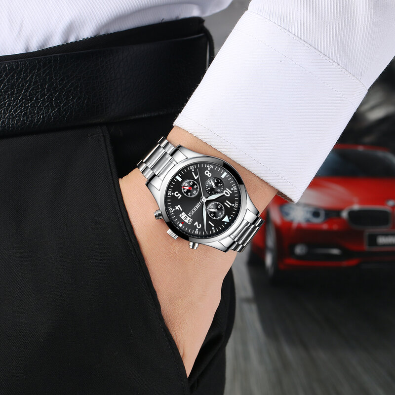 NIBOSI-Montre-bracelet à quartz étanche pour homme, chronographe, horloge de sport, marque supérieure, mode de luxe
