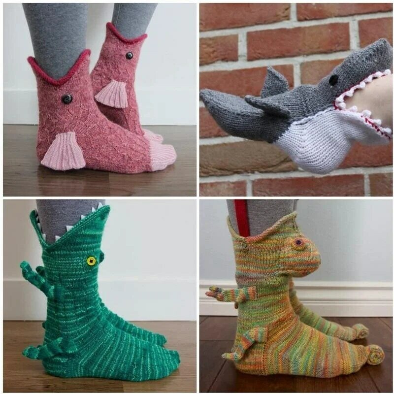 Knit Krokodil Sokken Funky Alligator Sokken Moderne Knit Animal Shark Sokken Grillige Gebreide Vis Sokken Verdikking Sokken Gift