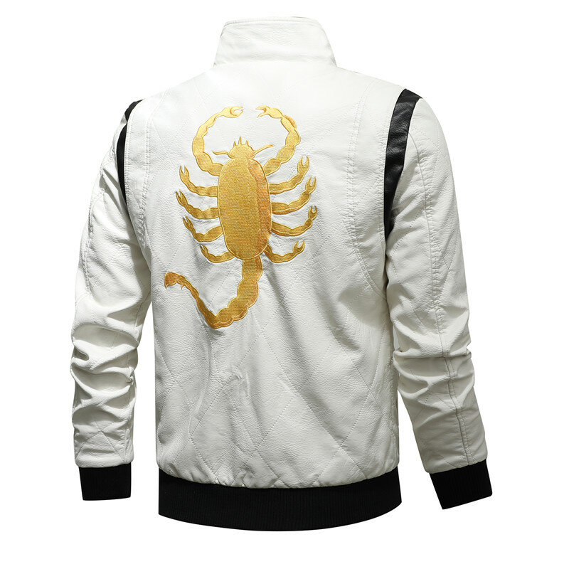 Jaqueta de couro PU masculina, bordado escorpião, jaqueta masculina com capuz, Martin Gosling, Drive, outono, inverno