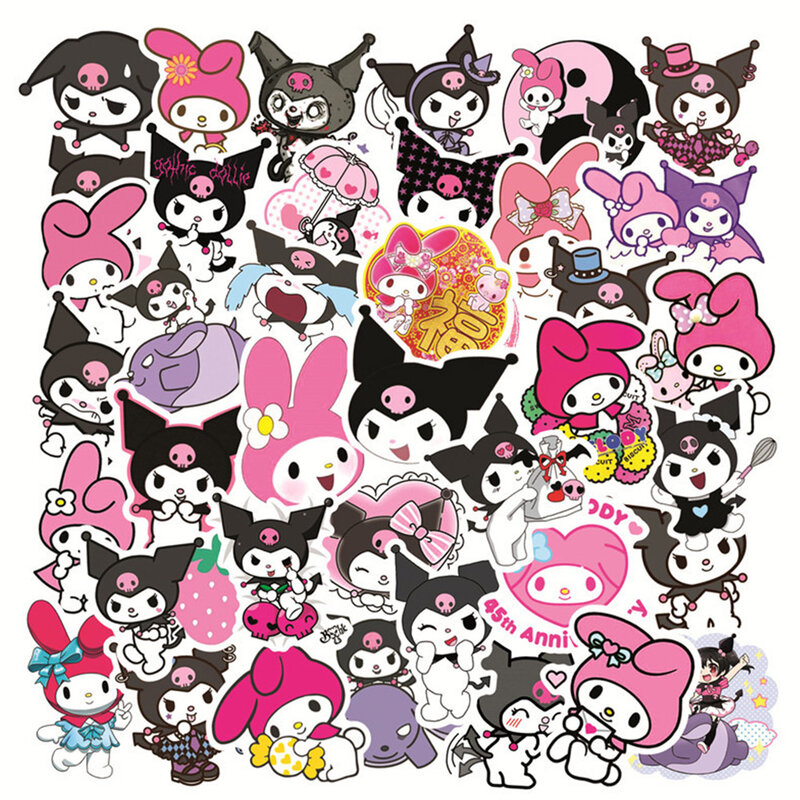 10/30/50 buah stiker estetika Anime Sanrio Kuromi lucu stiker kartun DIY ponsel komputer stiker tahan air untuk mainan anak-anak