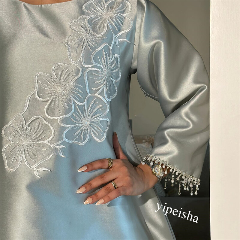 Женское атласное платье Jiayigong, ТРАПЕЦИЕВИДНОЕ ПЛАТЬЕ средней длины с круглым вырезом и жемчужными кисточками для помолвки, Саудовская Аравия