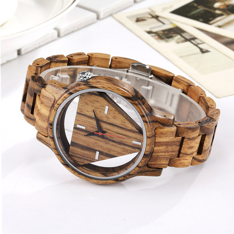 Męskie zegarki drewniane odwrócone trójkątne drewniany zegarek dla mężczyzn minimalistyczny zegarek kwarcowy prezenty urodzinowe