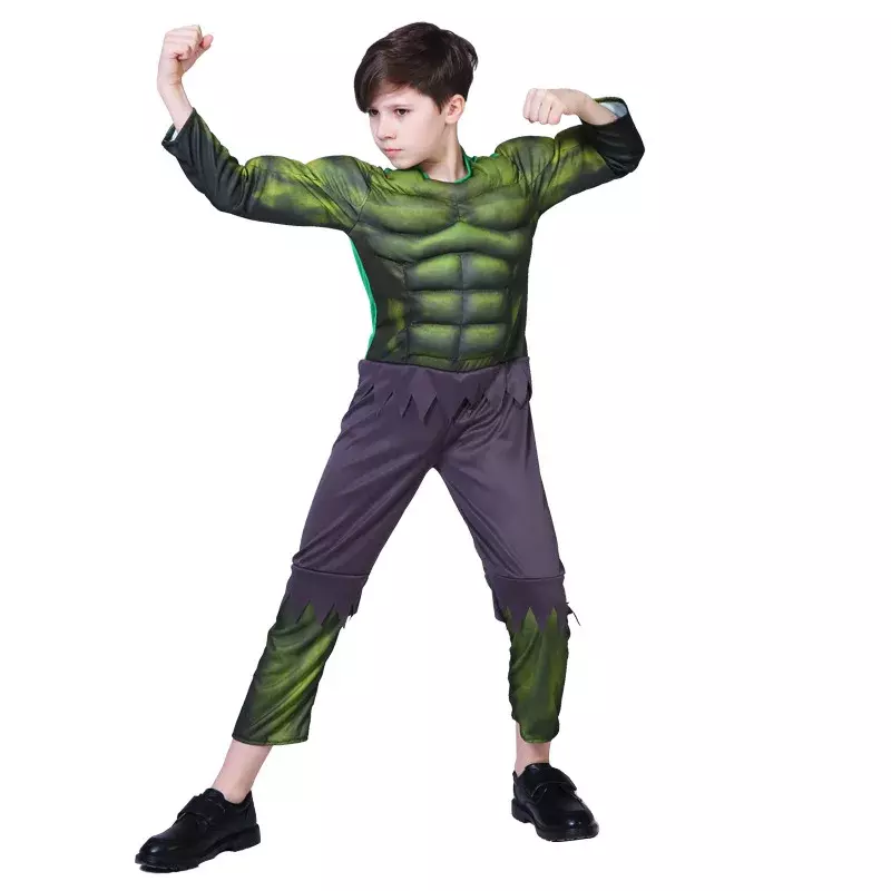 Child Hulk Muscle Costume Marvel Superhero Hulk Cosplay Muscle Costume Fist Plush Gloves Kids Boys Halloween Carnival Costume