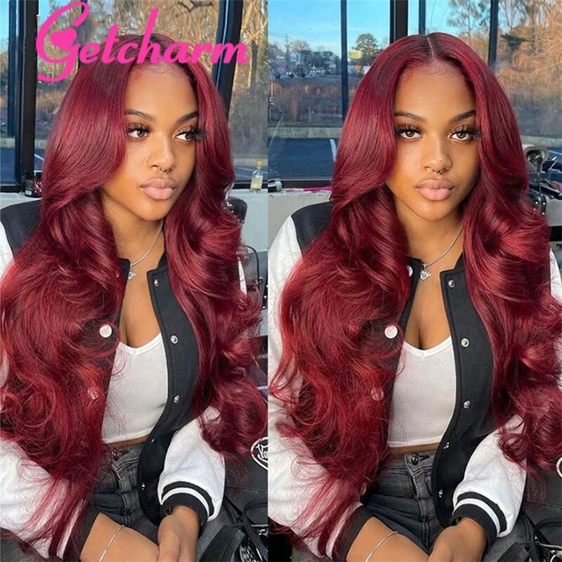 Body Wave 99J Human Hair 13x4 13x6 Lace Front Wigs Burgundy 180% 99j Red Colored Lace Frontal Wigs For Black Women Pre Plucked