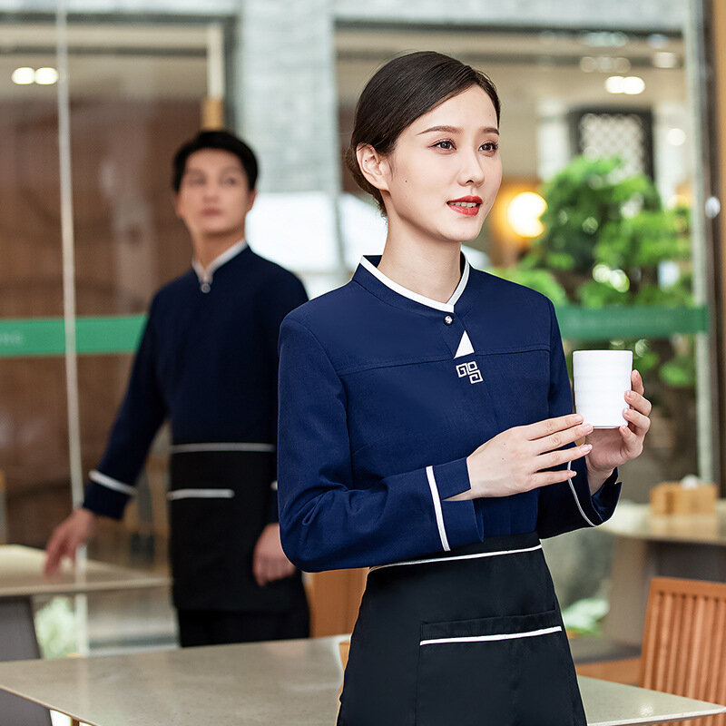 Hotel Restaurant Catering Waiter Workwear Long-Sleeved Clothing Tea House Food Delivery Hot Pot Restaurant Restaurant Autumn and