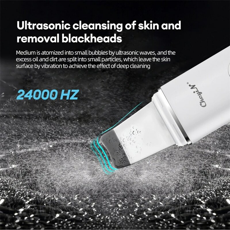 CkeyiN EMS penggosok kulit ultrasonik, mesin Perawatan Wajah Eksfoliasi pengelupas tampilan LCD EMS