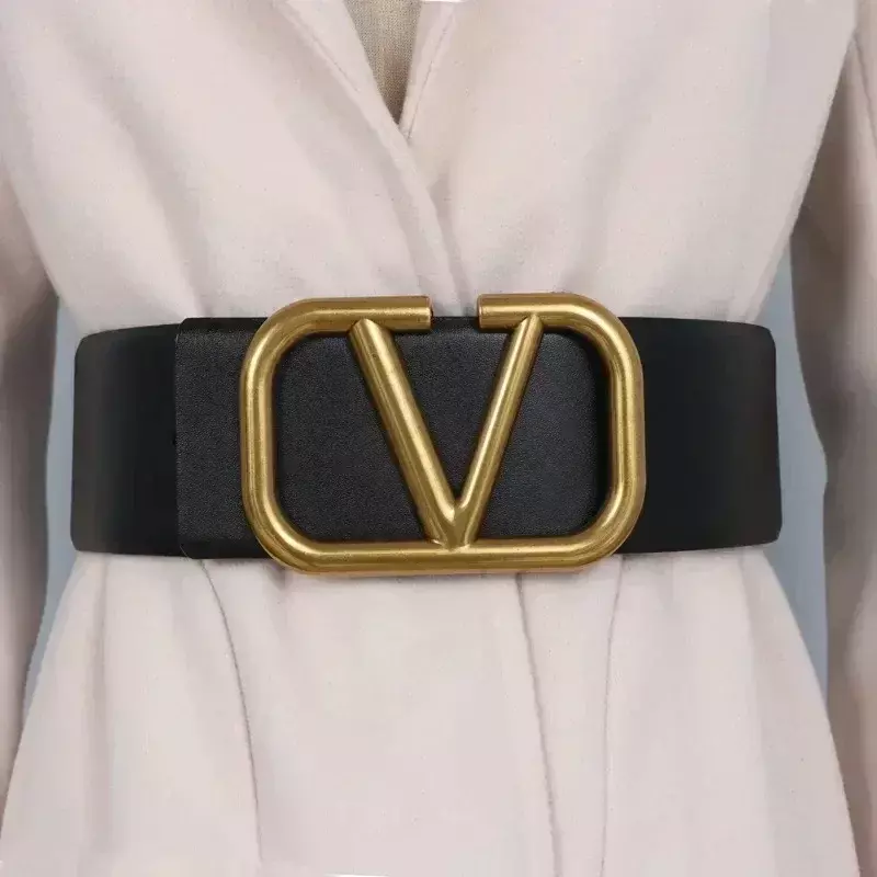 Cintura moda di lusso donna Cummerbunds pelle bovina metallo grande fibbia a forma di V vestito cappotto decorazione vita sigillo vita stretta cintura Ins
