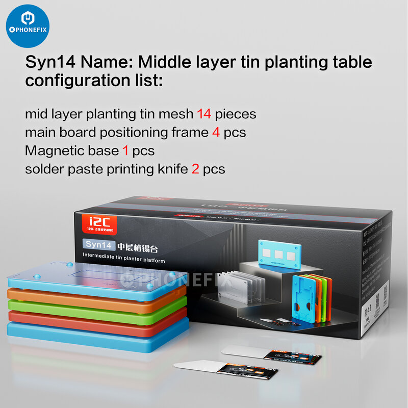 I2C Syn14 RELIFE RL-601T 22 in 1 Universal Motherboard Middle Layer Tin Planting Table for IPhone X-15 Pro Max Repair Steel Net