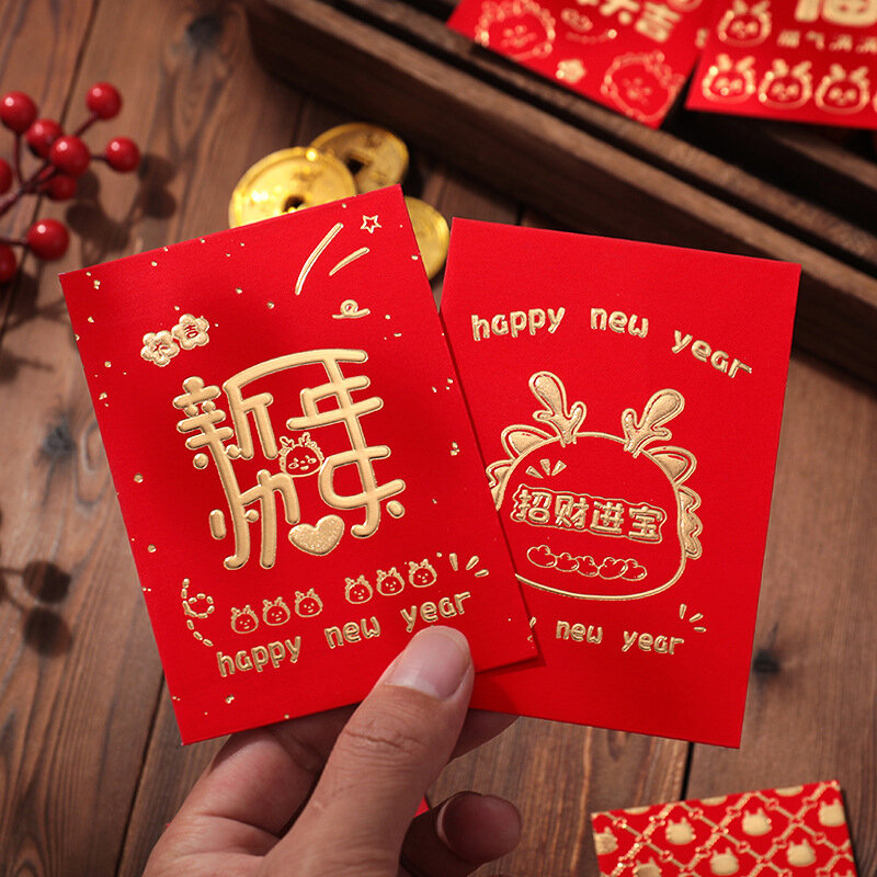 6Pcs 2024 Dragon Year Chinese Style Red Packet New Year Blessing Purse Gift Luck Money Bag Cartoon Red Envelopes Festival Supply