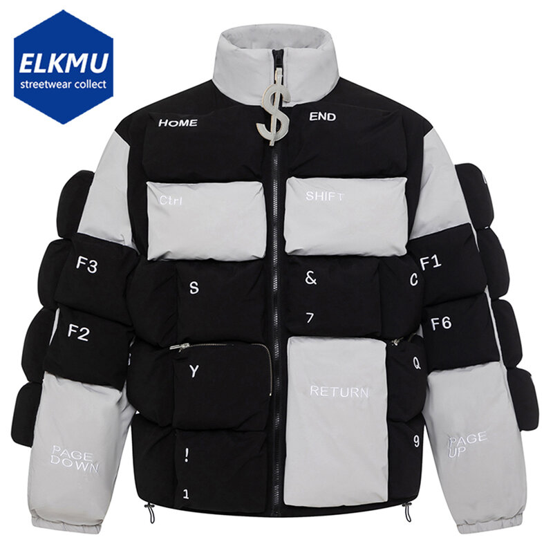 Keyboard Puffer Jackets Winter Padded Coats Parkas Men Fashion Luxury Designer Square Weave High Collar Jacket Loose Bubble Coat