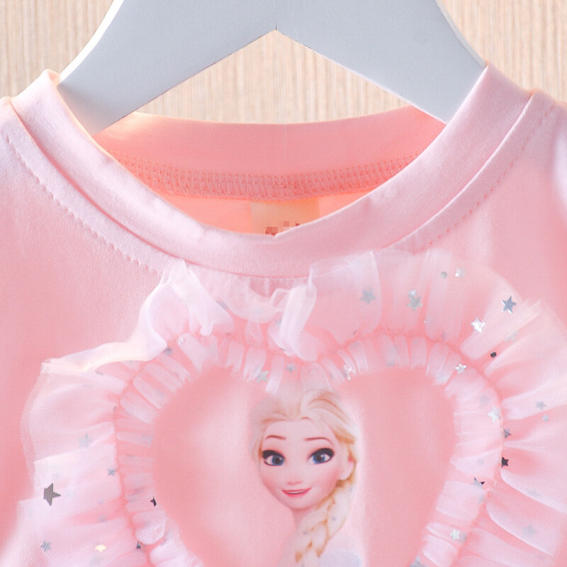 Gaun anak perempuan musim panas baru, kostum anak perempuan, Gaun putri, payet, Jala, lengan pendek, Elsa Frozen, baju musim panas baru, 2024
