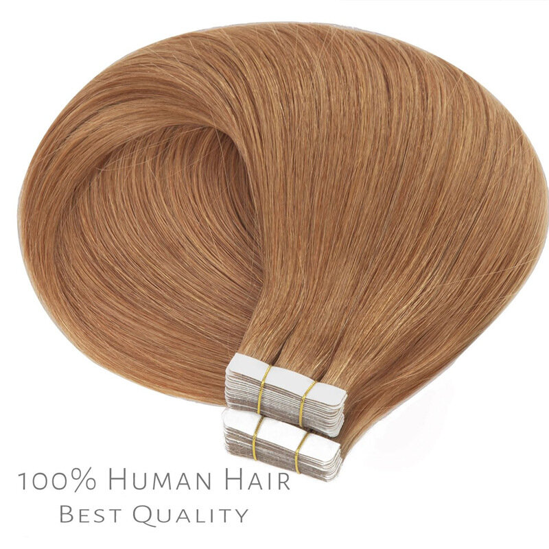 Pita dalam ekstensi rambut manusia Balayage pirang Remy rambut menyesuaikan warna rambut lembut kulit pakan lurus mulus pita rambut dalam rambut