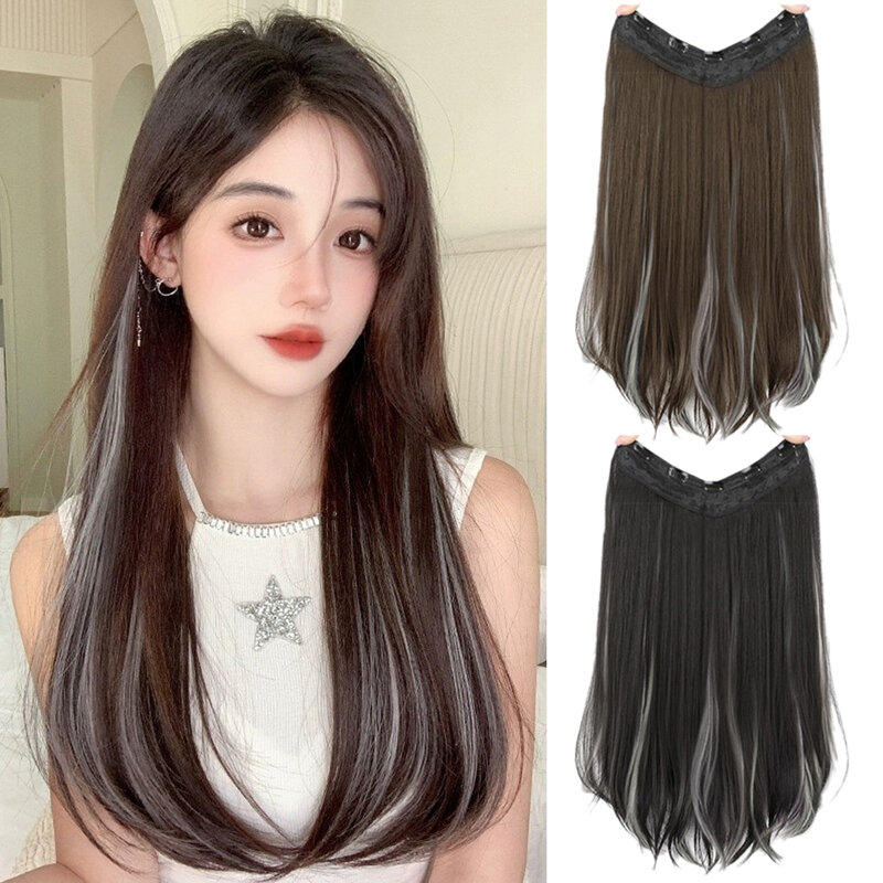 Highlight dyeing Female Long Hair Synthetic Fiber Long Hair Wig False Hair Piece One Piece Seamless Simulation Hair Extensions